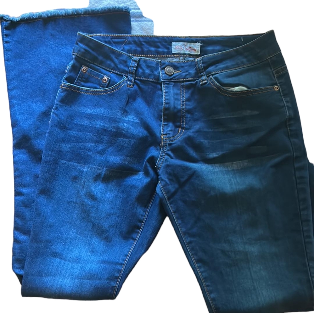 Red Bottoms Raw Hem Flare Bell Bottom Jeans Blue sz 11
